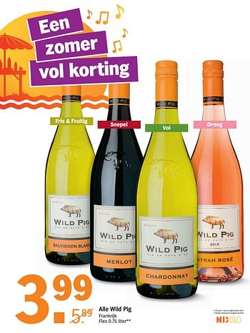 Aanbiedingen Alle wild pig - Witte wijnen - Geldig van 10/07/2017 tot 16/07/2017 bij Albert Heijn