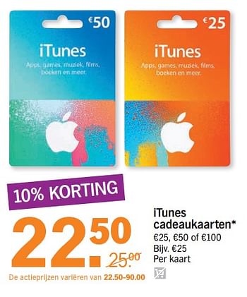 Aanbiedingen Itunes cadeaukaarten - Apple - Geldig van 10/07/2017 tot 16/07/2017 bij Albert Heijn