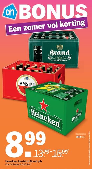 Aanbiedingen Heineken, amstel of brand pils - Huismerk - Albert Heijn - Geldig van 10/07/2017 tot 16/07/2017 bij Albert Heijn
