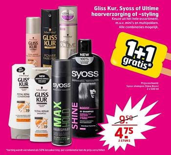 Aanbiedingen Syoss shampoo shine boost - Syoss - Geldig van 11/07/2017 tot 16/07/2017 bij Trekpleister
