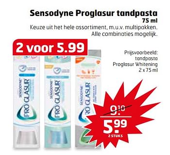 Aanbiedingen Tandpasta proglasur whitening - Sensodyne - Geldig van 11/07/2017 tot 16/07/2017 bij Trekpleister