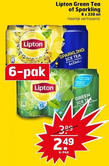 Aanbiedingen Lipton green tea of sparkling - Lipton - Geldig van 11/07/2017 tot 16/07/2017 bij Trekpleister