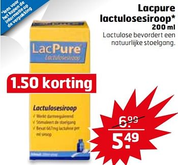 Aanbiedingen Lacpure lactulosesiroop - Lacpure  - Geldig van 11/07/2017 tot 16/07/2017 bij Trekpleister