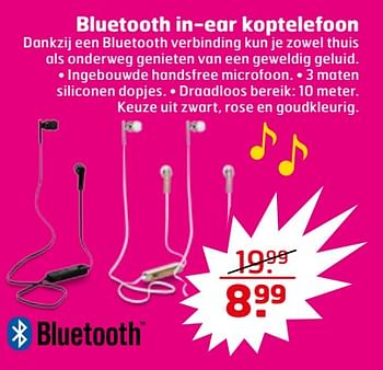 Aanbiedingen Bluetooth in-ear koptelefoon - Huismerk - Trekpleister - Geldig van 11/07/2017 tot 16/07/2017 bij Trekpleister
