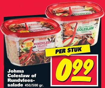 Aanbiedingen Johma coleslaw of rundvleessalade - Johma - Geldig van 11/07/2017 tot 16/07/2017 bij Nettorama