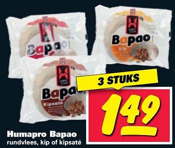 Aanbiedingen Humapro bapao rundvlees, kip of kipsaté - Humapro - Geldig van 11/07/2017 tot 16/07/2017 bij Nettorama