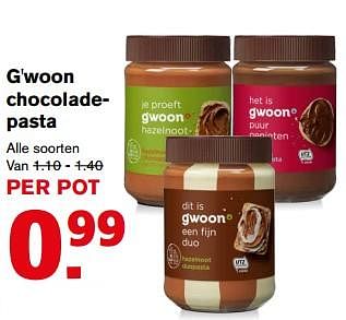 Aanbiedingen G`woon chocoladepasta - Gâ€™woon - Geldig van 12/07/2017 tot 18/07/2017 bij Hoogvliet