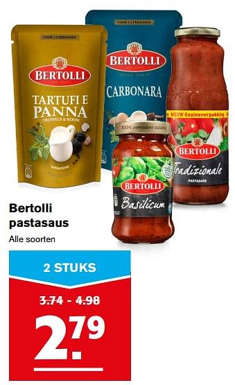 Aanbiedingen Bertolli pastasaus - Bertolli - Geldig van 12/07/2017 tot 18/07/2017 bij Hoogvliet