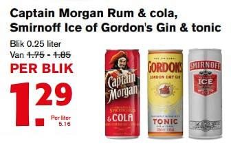 Aanbiedingen Captain morgan rum + cola, smirnoff ice of gordon`s gin + tonic - Huismerk - Hoogvliet - Geldig van 12/07/2017 tot 18/07/2017 bij Hoogvliet