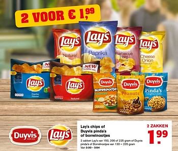 Aanbiedingen Lay`s chips of duyvis pinda`s of borrelnootjes - Huismerk - Hoogvliet - Geldig van 12/07/2017 tot 18/07/2017 bij Hoogvliet