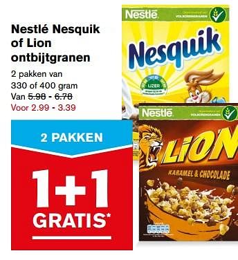 Aanbiedingen Nestlé nesquik of lion ontbijtgranen - Nestlé - Geldig van 12/07/2017 tot 18/07/2017 bij Hoogvliet