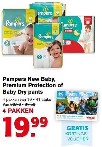 Aanbiedingen Pampers new baby, premium protection of baby dry pants - Pampers - Geldig van 12/07/2017 tot 18/07/2017 bij Hoogvliet