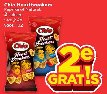 Aanbiedingen Chio heartbreakers paprika of naturel - Chio - Geldig van 15/07/2017 tot 22/07/2017 bij Vomar