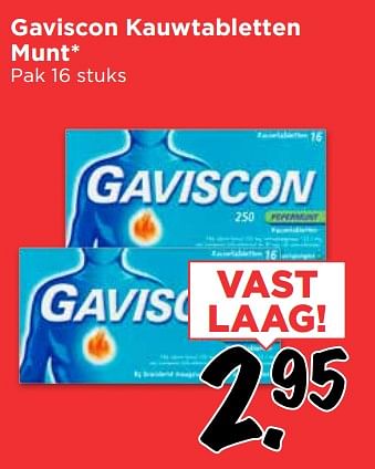 Aanbiedingen Gaviscon kauwtabletten munt - Gaviscon - Geldig van 15/07/2017 tot 22/07/2017 bij Vomar