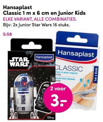 Aanbiedingen Hansaplast classic en junior kids - Hansaplast - Geldig van 10/07/2017 tot 23/07/2017 bij da