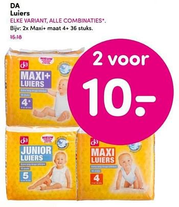 Aanbiedingen Da luiers maxi - Huismerk - da - Geldig van 10/07/2017 tot 23/07/2017 bij da