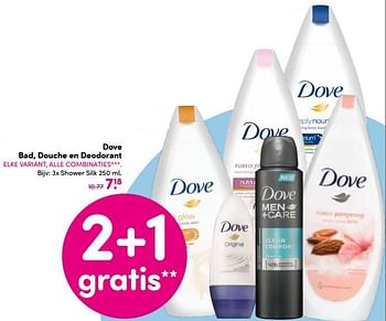Aanbiedingen Dove bad, douche en deodorant shower silk - Dove - Geldig van 10/07/2017 tot 23/07/2017 bij da