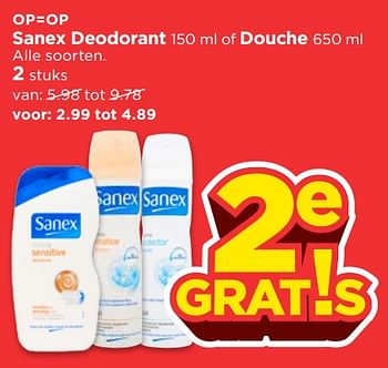 Aanbiedingen Sanex deodorant 150 ml of douche - Sanex - Geldig van 15/07/2017 tot 22/07/2017 bij Vomar