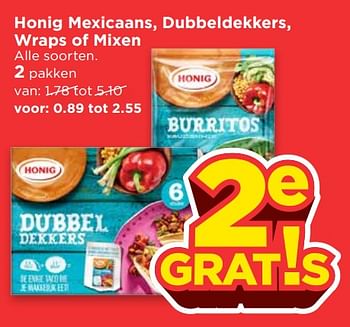 Aanbiedingen Honig mexicaans, dubbeldekkers, wraps of mixen - Honig - Geldig van 15/07/2017 tot 22/07/2017 bij Vomar
