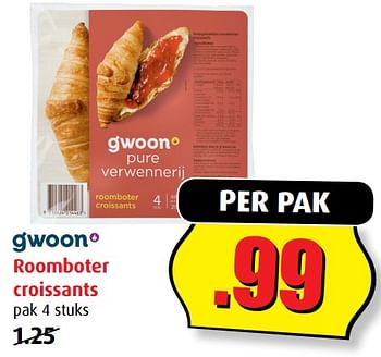Aanbiedingen Roomboter croissants - Gâ€™woon - Geldig van 12/07/2017 tot 18/07/2017 bij Boni Supermarkt