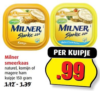 Aanbiedingen Milner smeerkaas - Milner - Geldig van 12/07/2017 tot 18/07/2017 bij Boni Supermarkt
