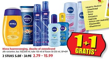 Aanbiedingen Nivea haarverzorging, douche of zonnebrand - Nivea - Geldig van 12/07/2017 tot 18/07/2017 bij Boni Supermarkt