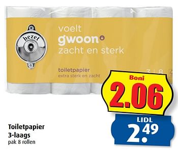 Aanbiedingen Toiletpapier 3-laags - Gâ€™woon - Geldig van 12/07/2017 tot 18/07/2017 bij Boni Supermarkt