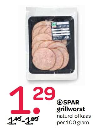Aanbiedingen Spar grillworst naturel of kaas - Spar - Geldig van 13/07/2017 tot 26/07/2017 bij Spar