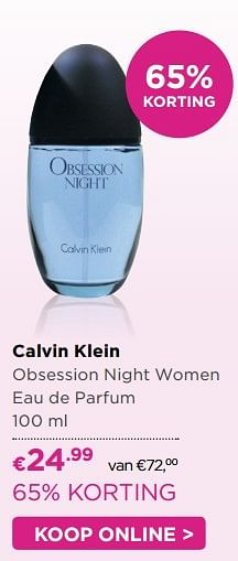 Aanbiedingen Calvin klein obsession night women eau de parfum 100 ml - Calvin Klein - Geldig van 11/07/2017 tot 30/07/2017 bij Ici Paris XL