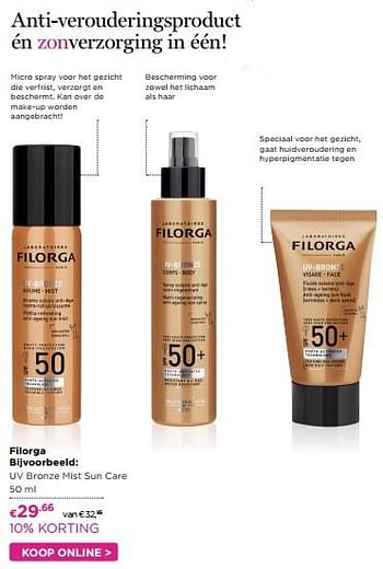Aanbiedingen Filorga bijvoorbeeld: uv bronze mist sun care 50 ml - Filorga - Geldig van 11/07/2017 tot 30/07/2017 bij Ici Paris XL