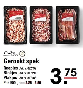 Aanbiedingen Gerookt spek reepjes - Gouden Banier - Geldig van 11/07/2017 tot 31/07/2017 bij Sligro