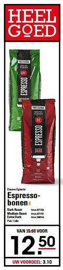 Aanbiedingen Espressobonen dark roast - Douwe Egberts - Geldig van 11/07/2017 tot 31/07/2017 bij Sligro