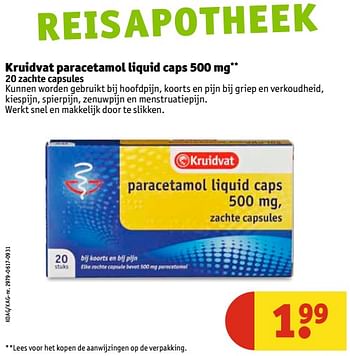 Aanbiedingen Kruidvat paracetamol liquid caps 500 mg - Huismerk - Kruidvat - Geldig van 11/07/2017 tot 23/07/2017 bij Kruidvat