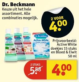 Aanbiedingen Active white doekjes en bloed + eiwit - Dr. Beckmann - Geldig van 11/07/2017 tot 23/07/2017 bij Kruidvat