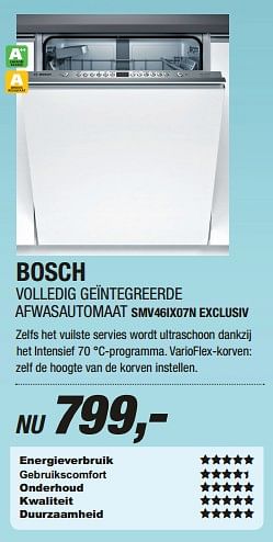Aanbiedingen Bosch volledig geïntegreerde afwasautomaat smv46ix07n exclusiv - Bosch - Geldig van 13/07/2017 tot 24/07/2017 bij Electro World