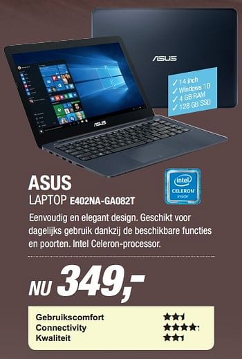Aanbiedingen Asus laptop e402na-ga082t - Asus - Geldig van 13/07/2017 tot 24/07/2017 bij Electro World