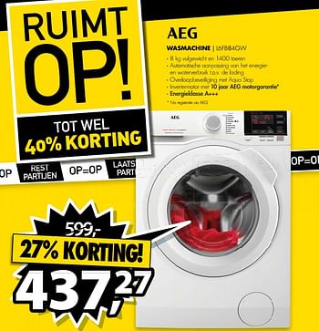 Aanbiedingen Aeg wasmachine l6fb84gw - AEG - Geldig van 15/07/2017 tot 23/07/2017 bij Expert