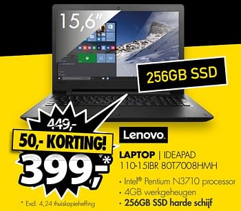 Aanbiedingen Lenovo laptop ideapad 110-15ibr 80t7008hmh - Lenovo - Geldig van 15/07/2017 tot 23/07/2017 bij Expert