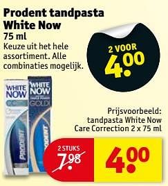 Aanbiedingen Prodent tandpasta white now - Prodent - Geldig van 16/07/2017 tot 23/07/2017 bij Kruidvat