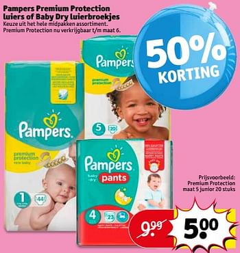 Aanbiedingen Pampers premium protection luiers of baby dry luierbroekjes - Pampers - Geldig van 16/07/2017 tot 23/07/2017 bij Kruidvat