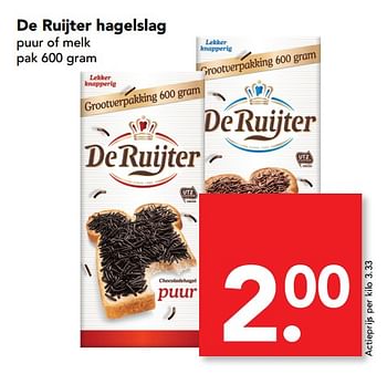 Aanbiedingen De ruijter hagelslag puur of melk - De Ruijter - Geldig van 16/07/2017 tot 22/07/2017 bij Deen Supermarkten