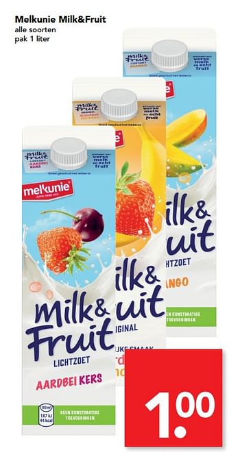 Aanbiedingen Melkunie milk+fruit - Melkunie - Geldig van 16/07/2017 tot 22/07/2017 bij Deen Supermarkten