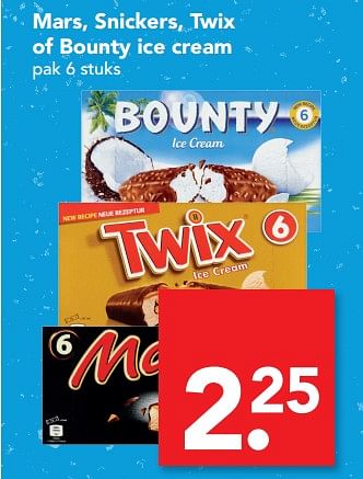 Aanbiedingen Mars, snickers, twix of bounty ice cream - Huismerk deen supermarkt - Geldig van 16/07/2017 tot 22/07/2017 bij Deen Supermarkten