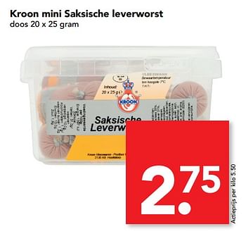 Aanbiedingen Kroon mini saksische leverworst - Kroon - Geldig van 16/07/2017 tot 22/07/2017 bij Deen Supermarkten