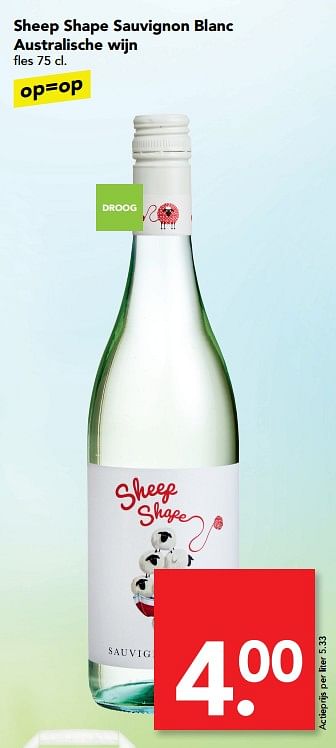 Aanbiedingen Sheep shape sauvignon blanc australische wijn - Witte wijnen - Geldig van 16/07/2017 tot 22/07/2017 bij Deen Supermarkten