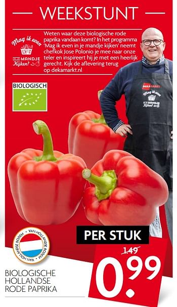 Aanbiedingen Biologische hollandse rode paprika - Huismerk - Deka Markt - Geldig van 16/07/2017 tot 22/07/2017 bij Deka Markt