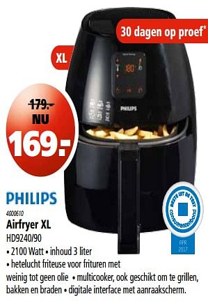 Aanbiedingen Philips airfryer xl hd9240-90 - Philips - Geldig van 13/07/2017 tot 26/07/2017 bij Novy