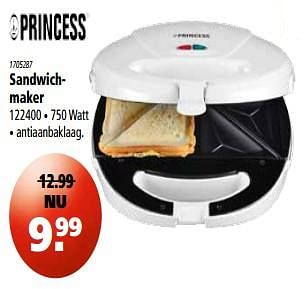 Aanbiedingen Princess sandwichmaker 122400 - Princess - Geldig van 13/07/2017 tot 26/07/2017 bij Novy