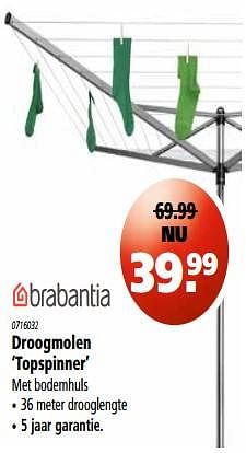 Aanbiedingen Droogmolen topspinner - Brabantia - Geldig van 13/07/2017 tot 26/07/2017 bij Novy