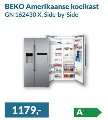 Aanbiedingen Beko amerikaanse koelkast gn 162430 x, side-by-side - Beko - Geldig van 01/07/2017 tot 31/07/2017 bij Alternate